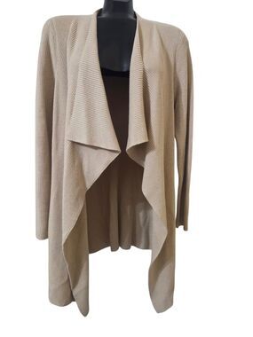 J. McLaughlin Open Front Waterfall Cardigan Pockets Tan M 5% Cashmere U5